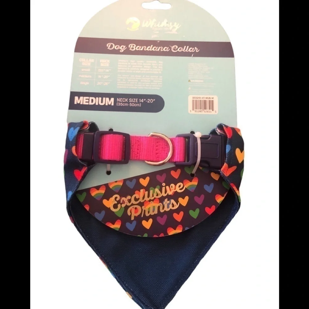 Whimsy Rainbow Hearts Pride Reversible Dog Bandana Neck Sz M 14-20” NWT